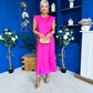 Penny Twist Detailed Midi Satin Dress Cerise Pink