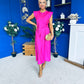 Penny Twist Detailed Midi Satin Dress Cerise Pink