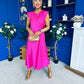 Penny Twist Detailed Midi Satin Dress Cerise Pink