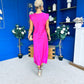 Penny Twist Detailed Midi Satin Dress Cerise Pink