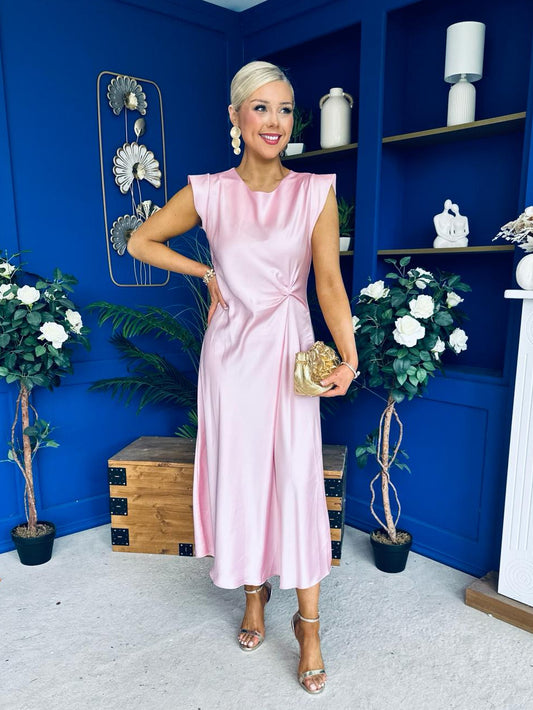 Penny Twist Detailed Midi Satin Dress Blush