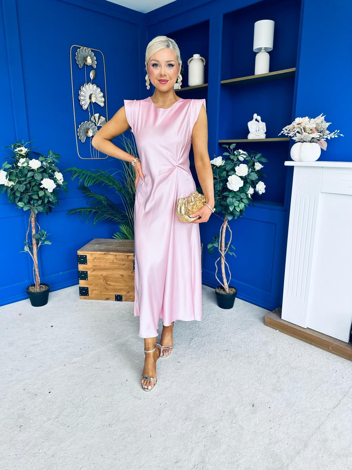 Penny Twist Detailed Midi Satin Dress Blush