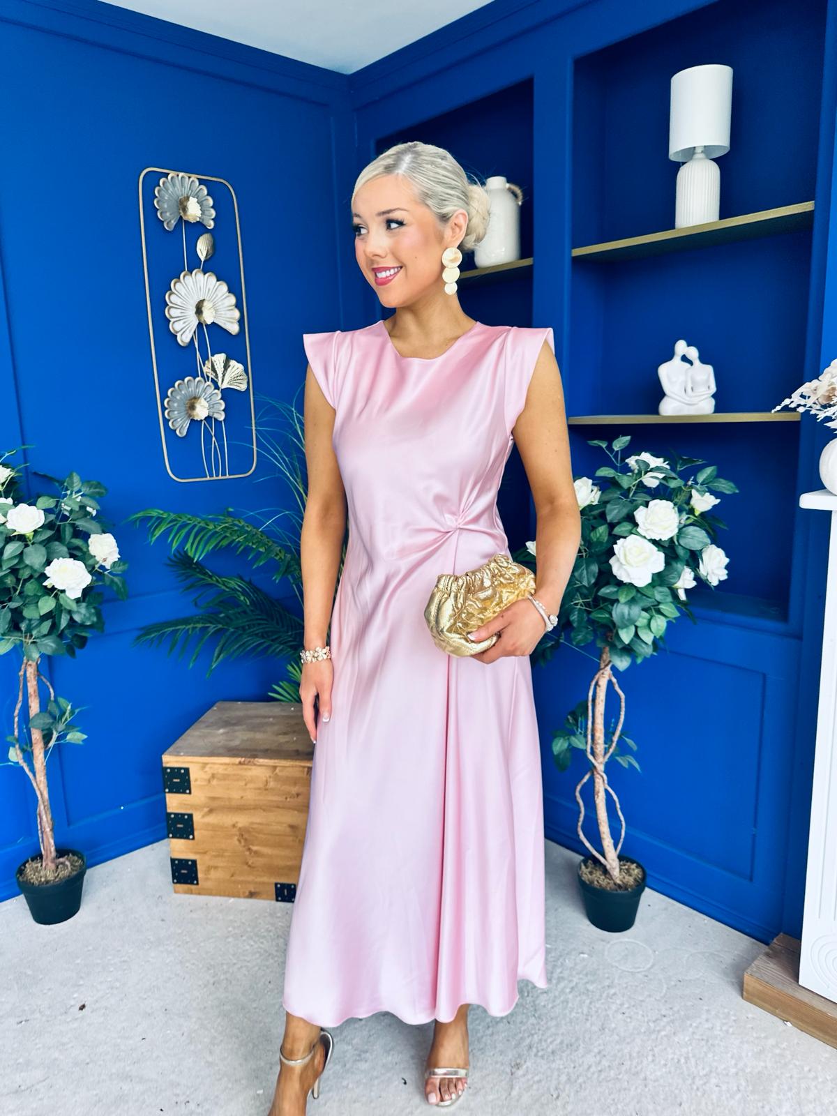 Penny Twist Detailed Midi Satin Dress Blush
