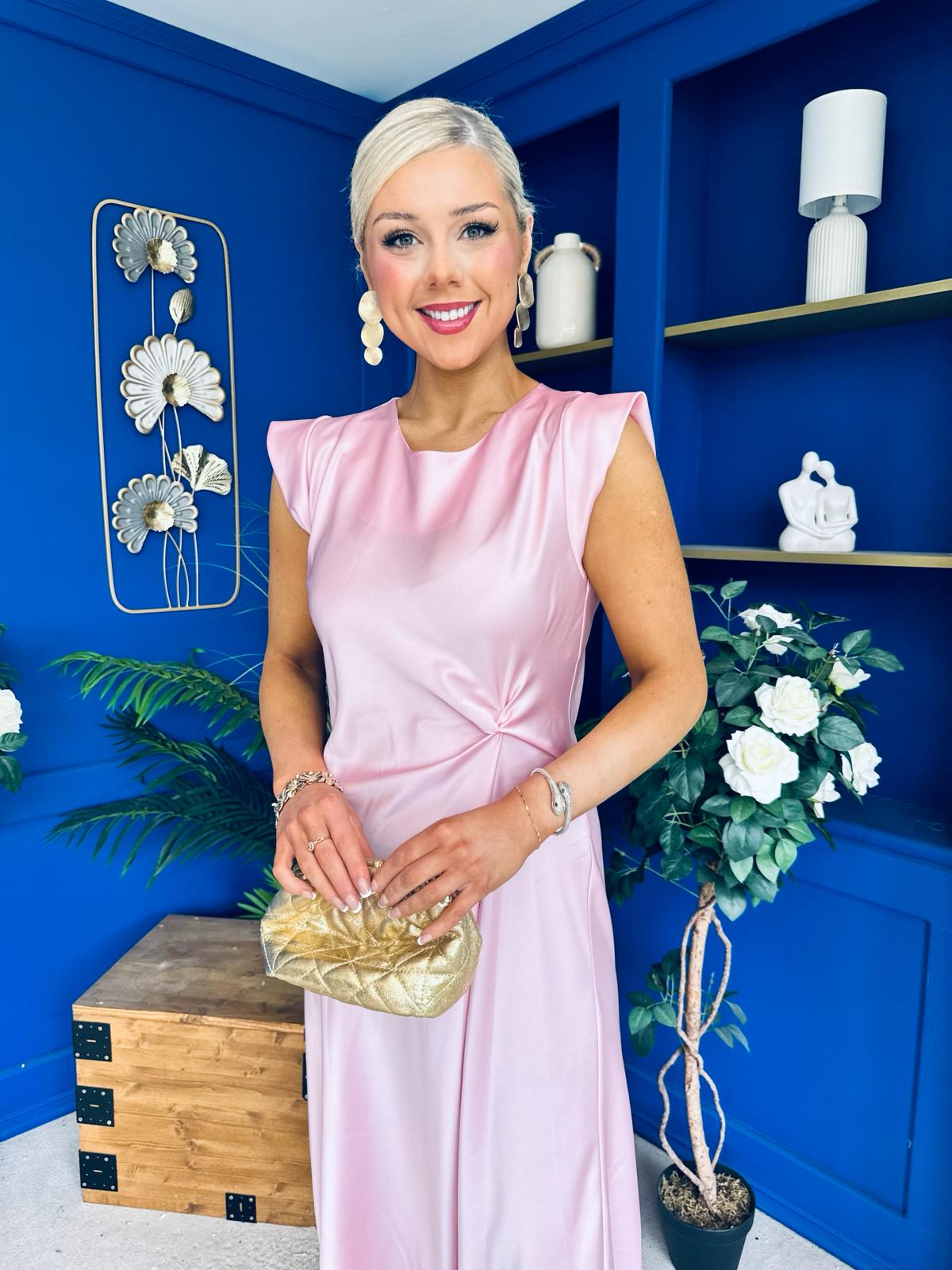 Penny Twist Detailed Midi Satin Dress Blush