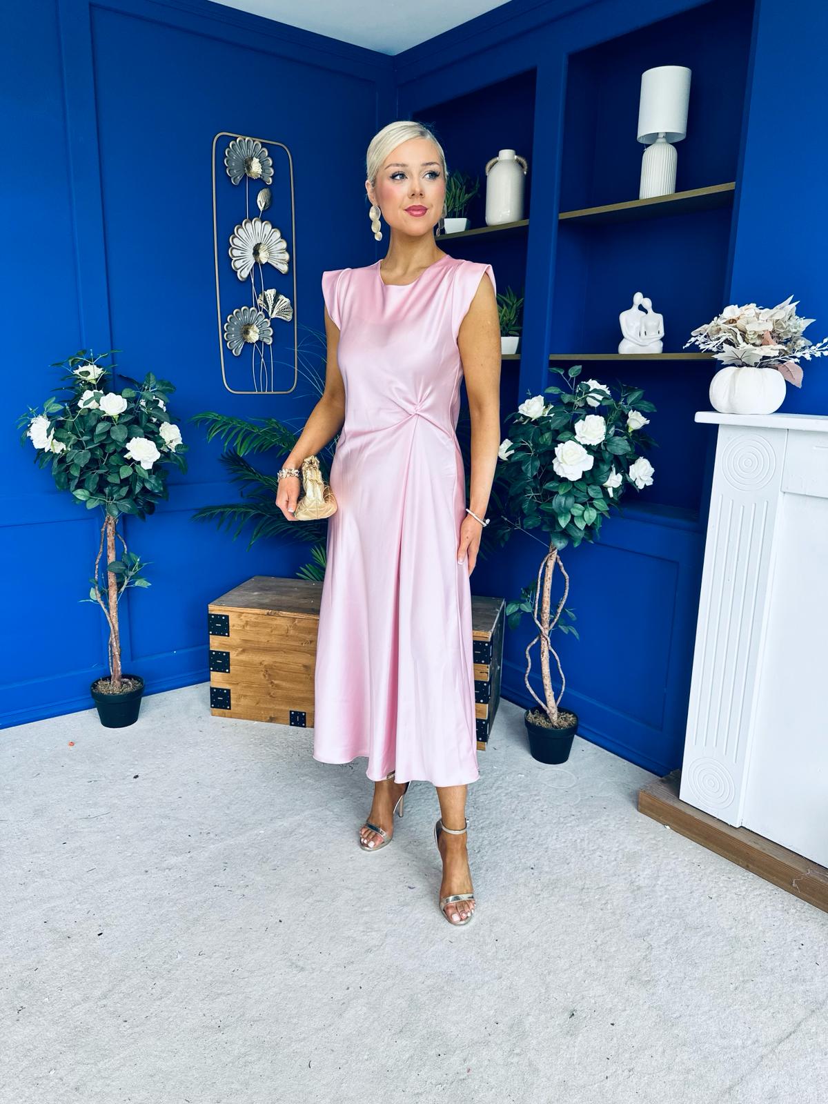 Penny Twist Detailed Midi Satin Dress Blush