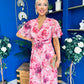 Daisy Twist Detail Midi Dress Floral Pink