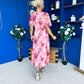 Daisy Twist Detail Midi Dress Floral Pink