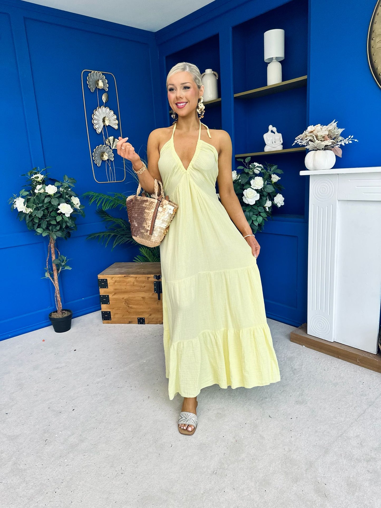 Felicity Halterneck Midi Dress Yellow