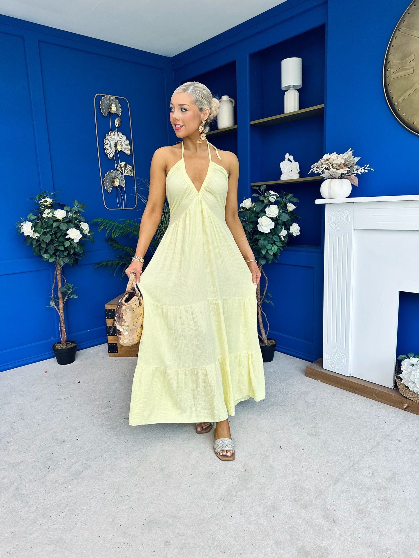 Felicity Halterneck Midi Dress Yellow