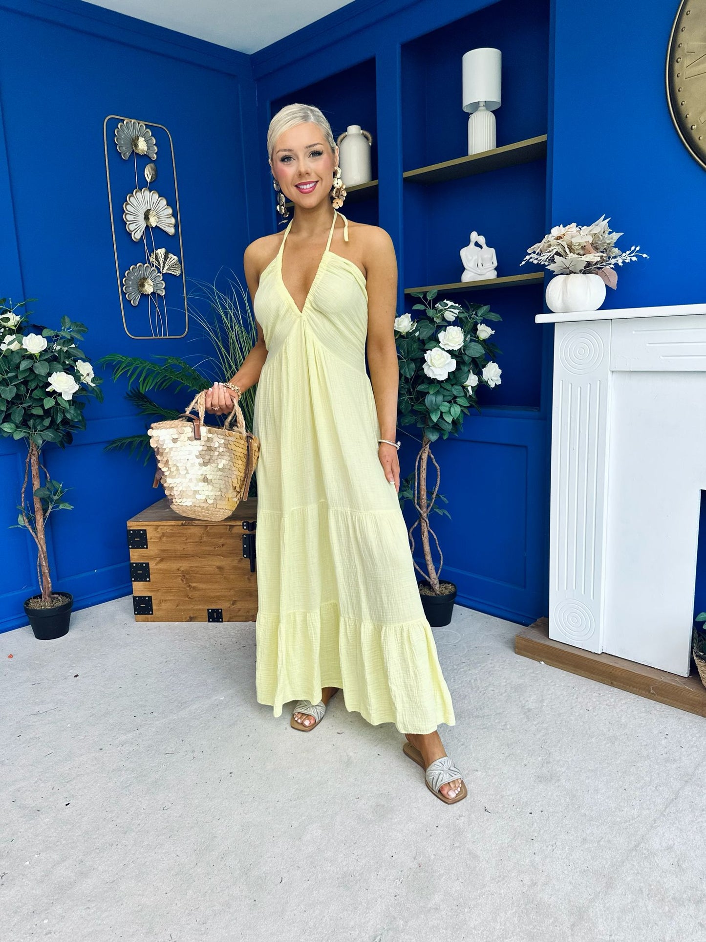 Felicity Halterneck Midi Dress Yellow