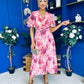 Daisy Twist Detail Midi Dress Floral Pink