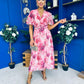 Daisy Twist Detail Midi Dress Floral Pink