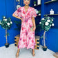 Daisy Twist Detail Midi Dress Floral Pink