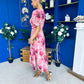 Daisy Twist Detail Midi Dress Floral Pink