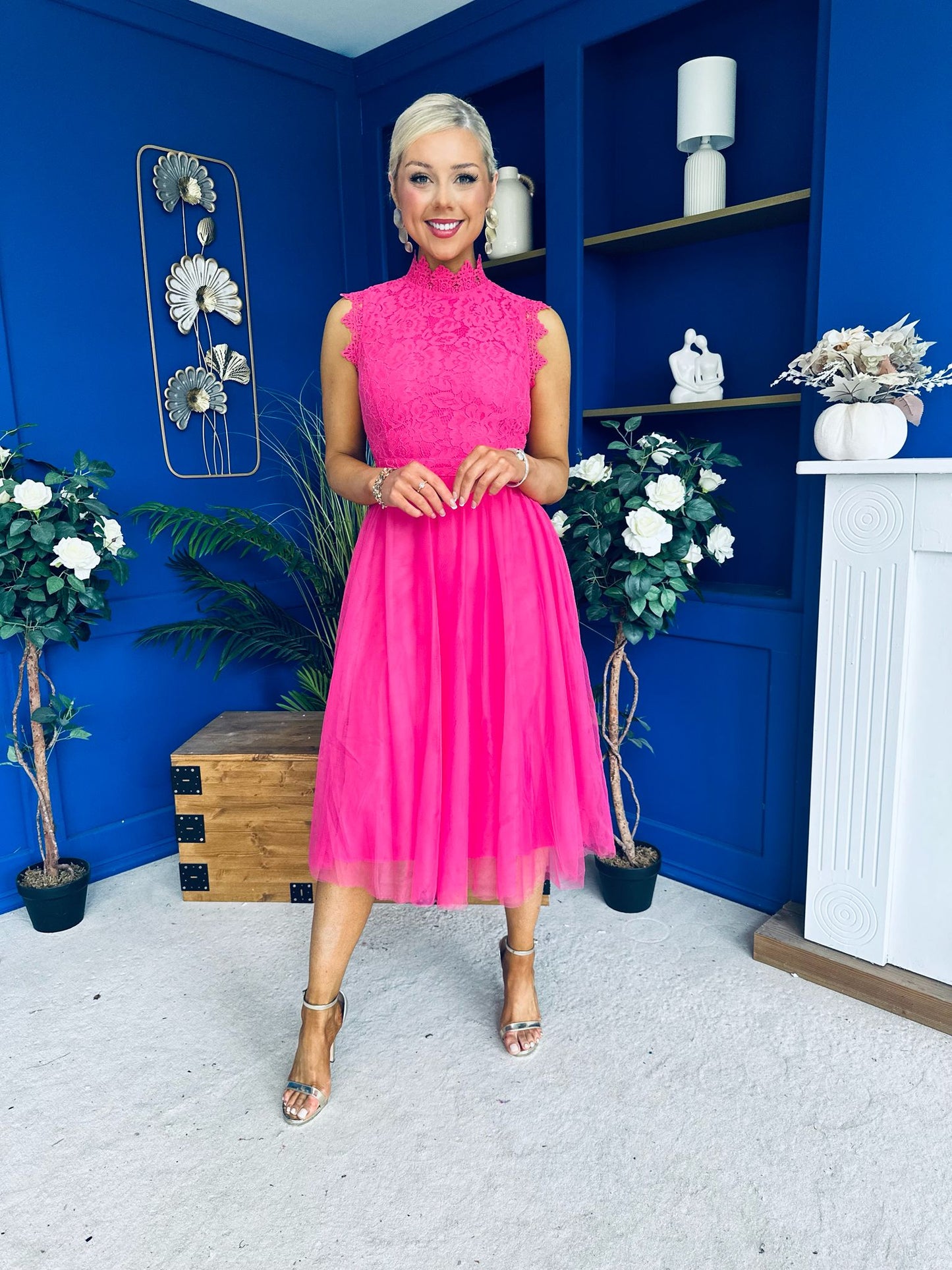 Sharon Lace & Tulle Occasion Dress Fuchsia