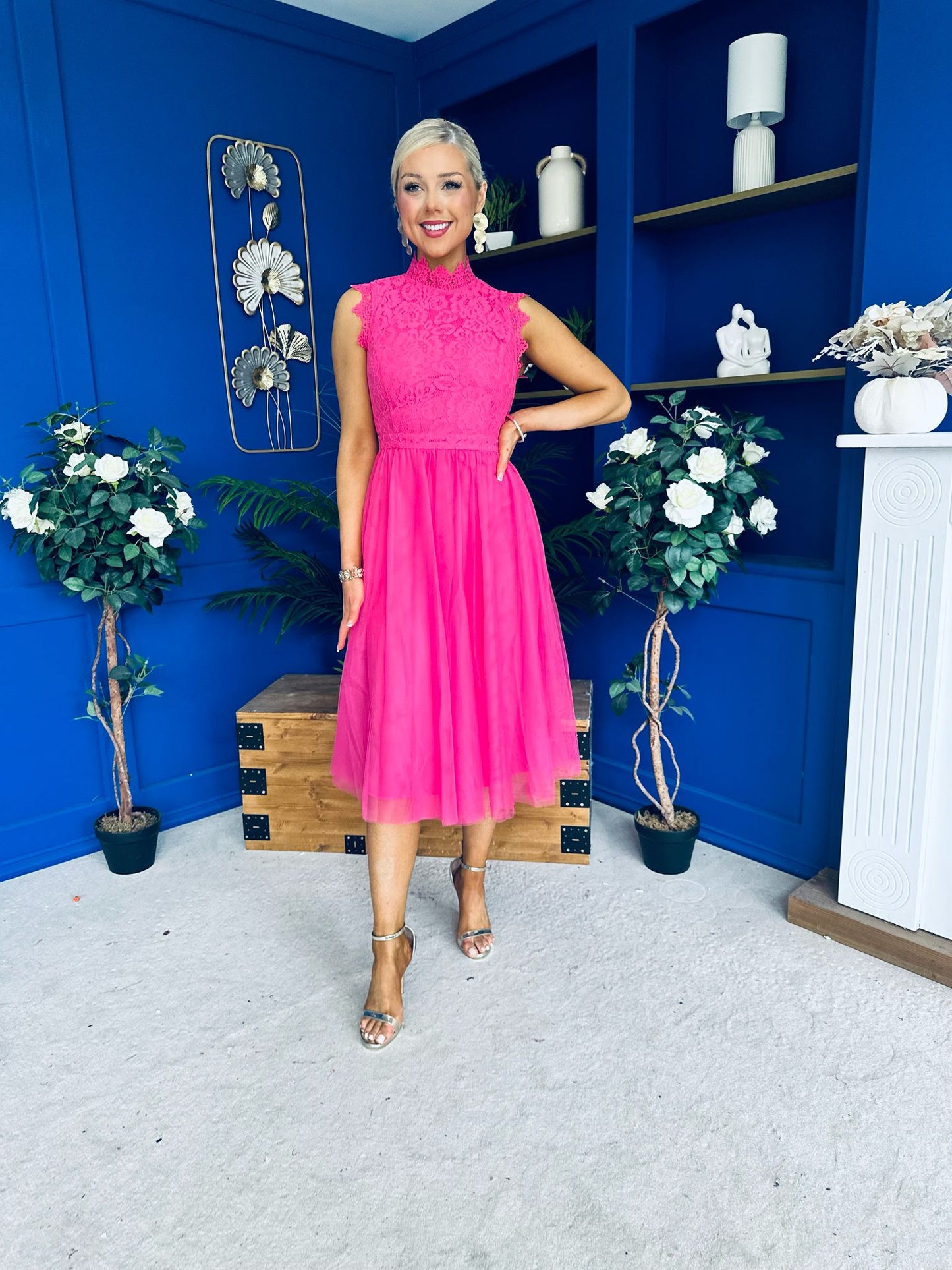 Sharon Lace & Tulle Occasion Dress Fuchsia