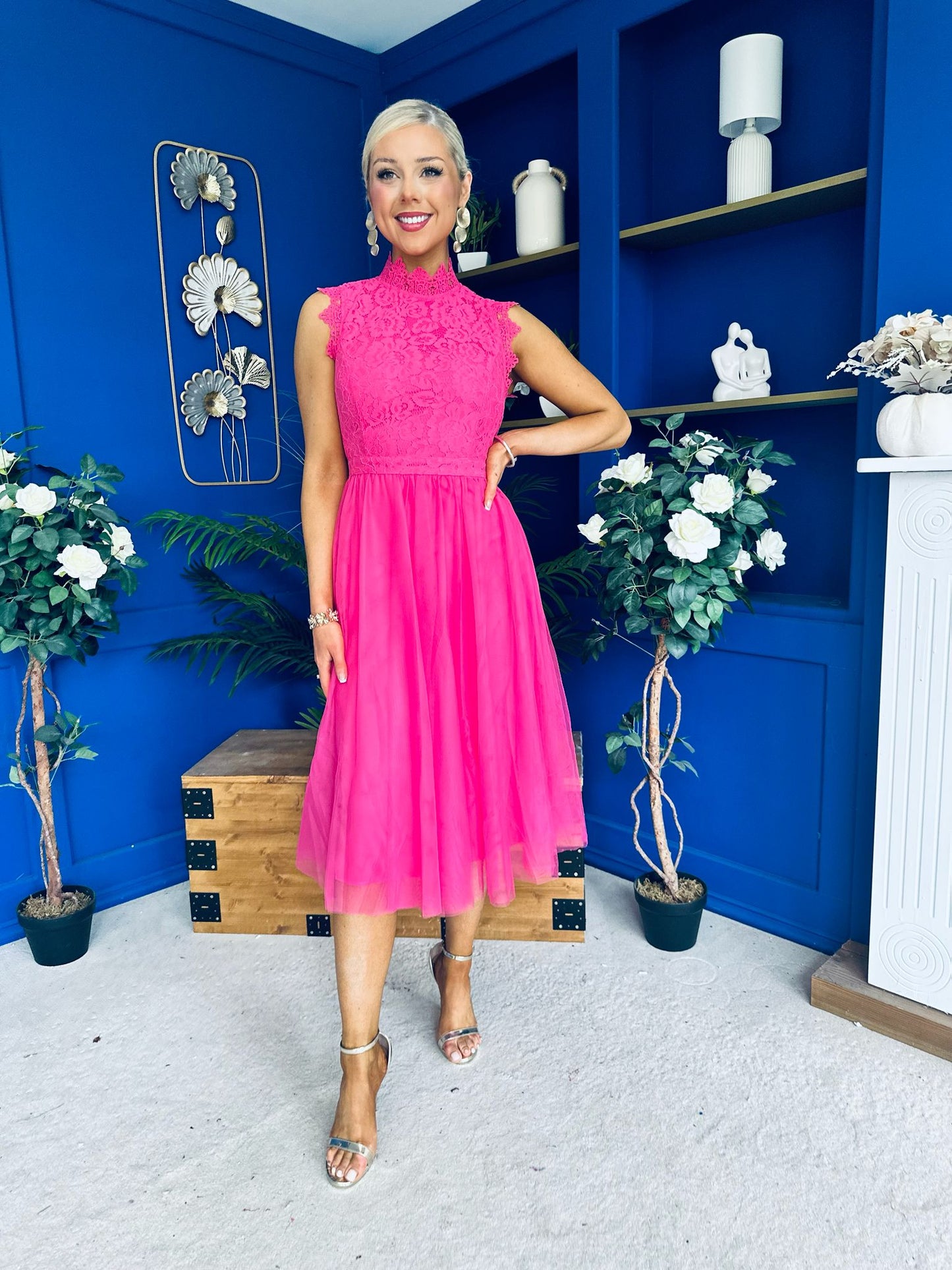 Sharon Lace & Tulle Occasion Dress Fuchsia