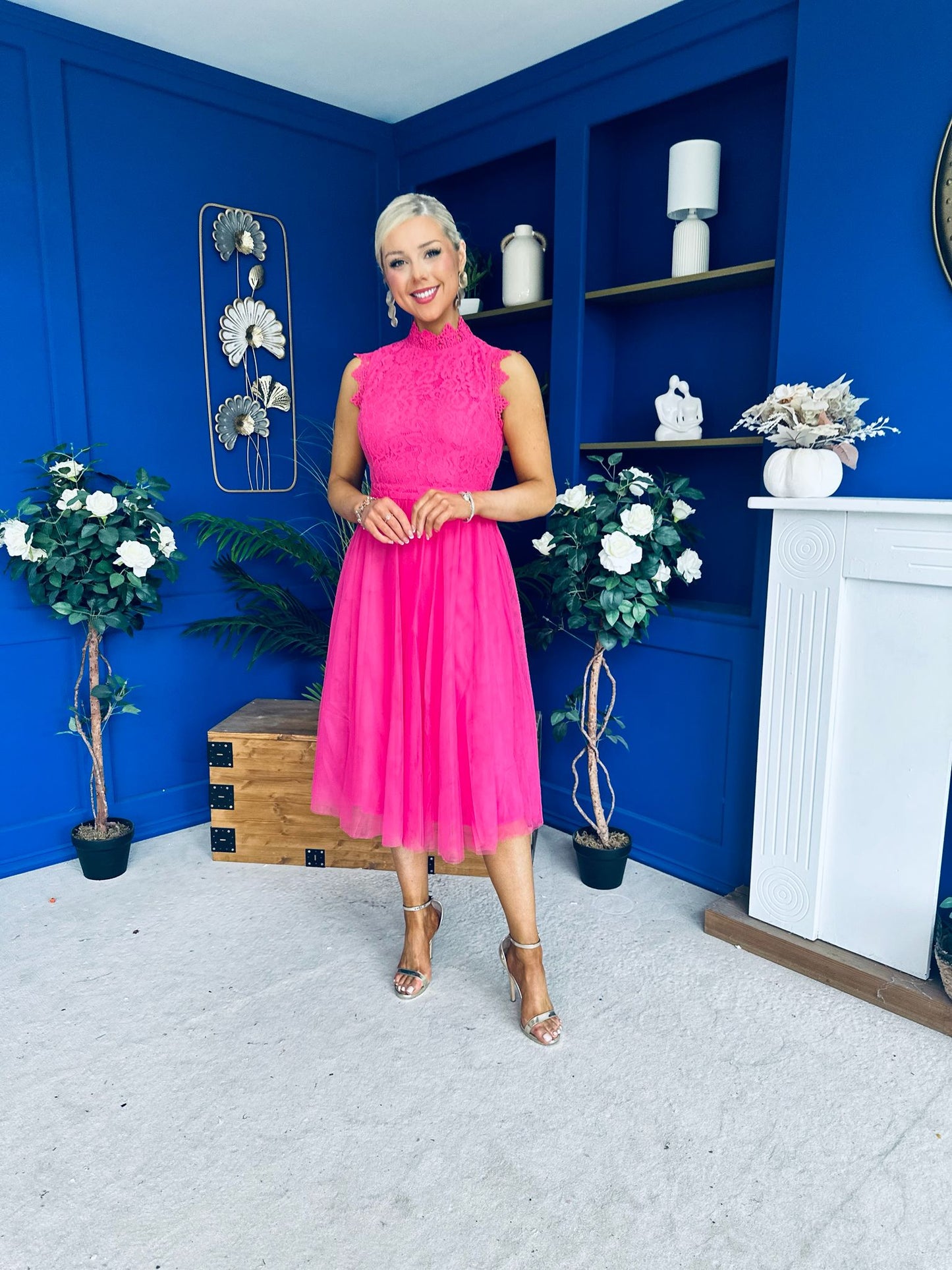 Sharon Lace & Tulle Occasion Dress Fuchsia