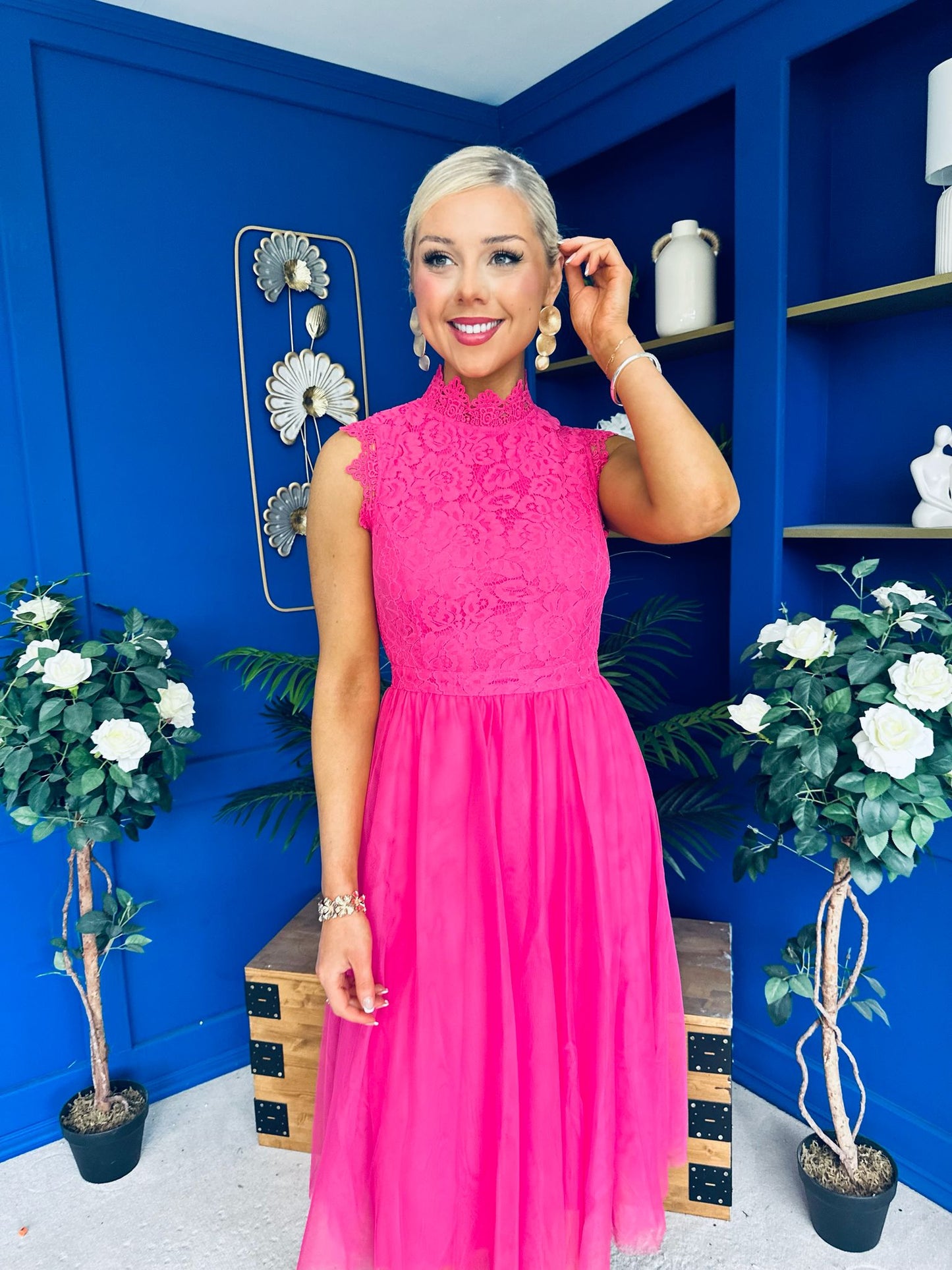 Sharon Lace & Tulle Occasion Dress Fuchsia