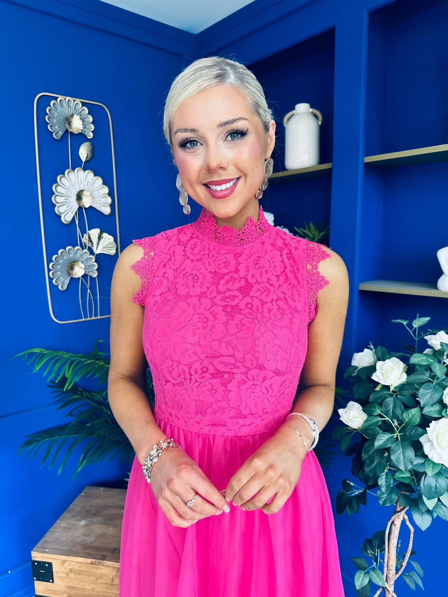 Sharon Lace & Tulle Occasion Dress Fuchsia