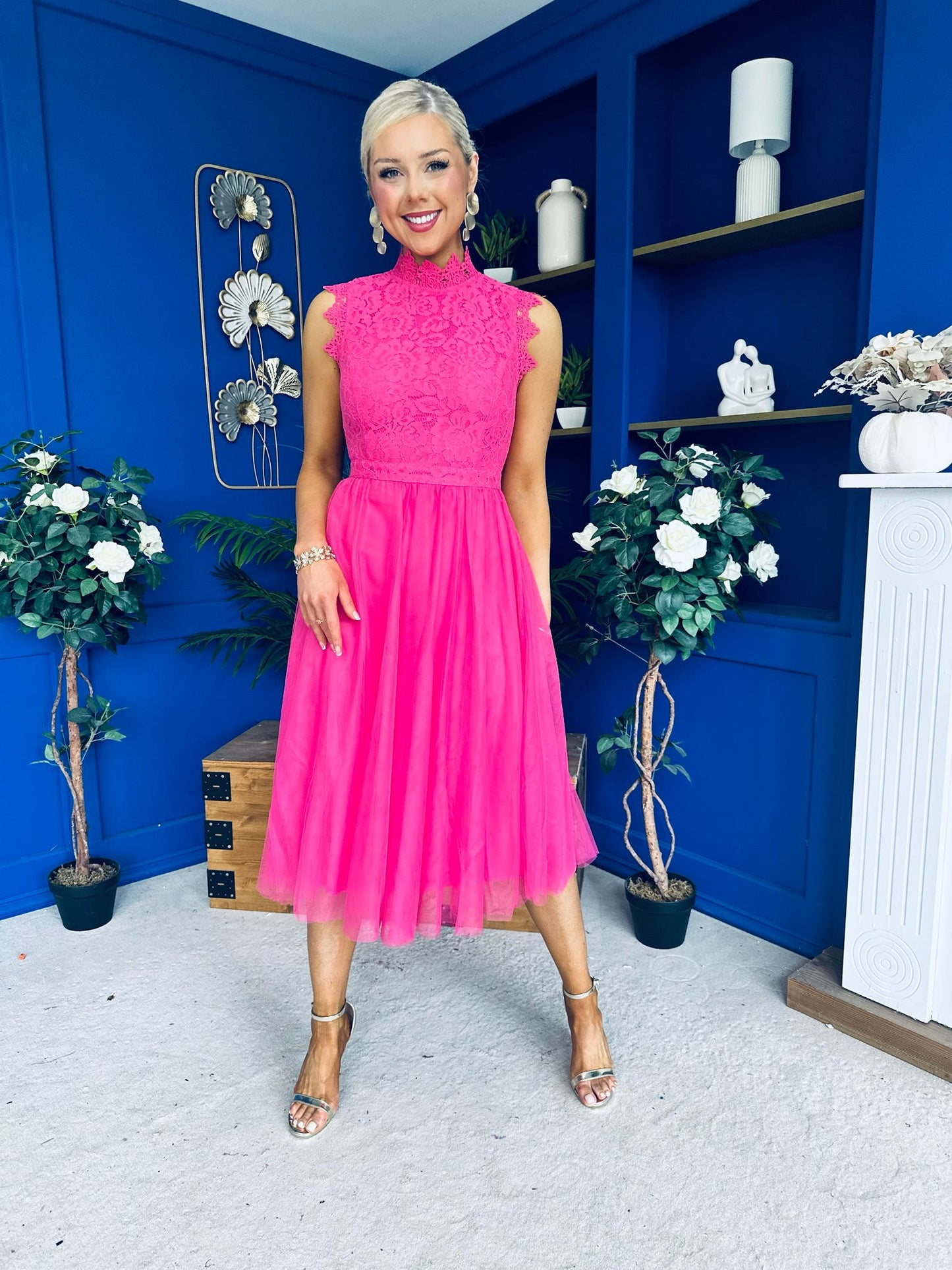 Sharon Lace & Tulle Occasion Dress Fuchsia