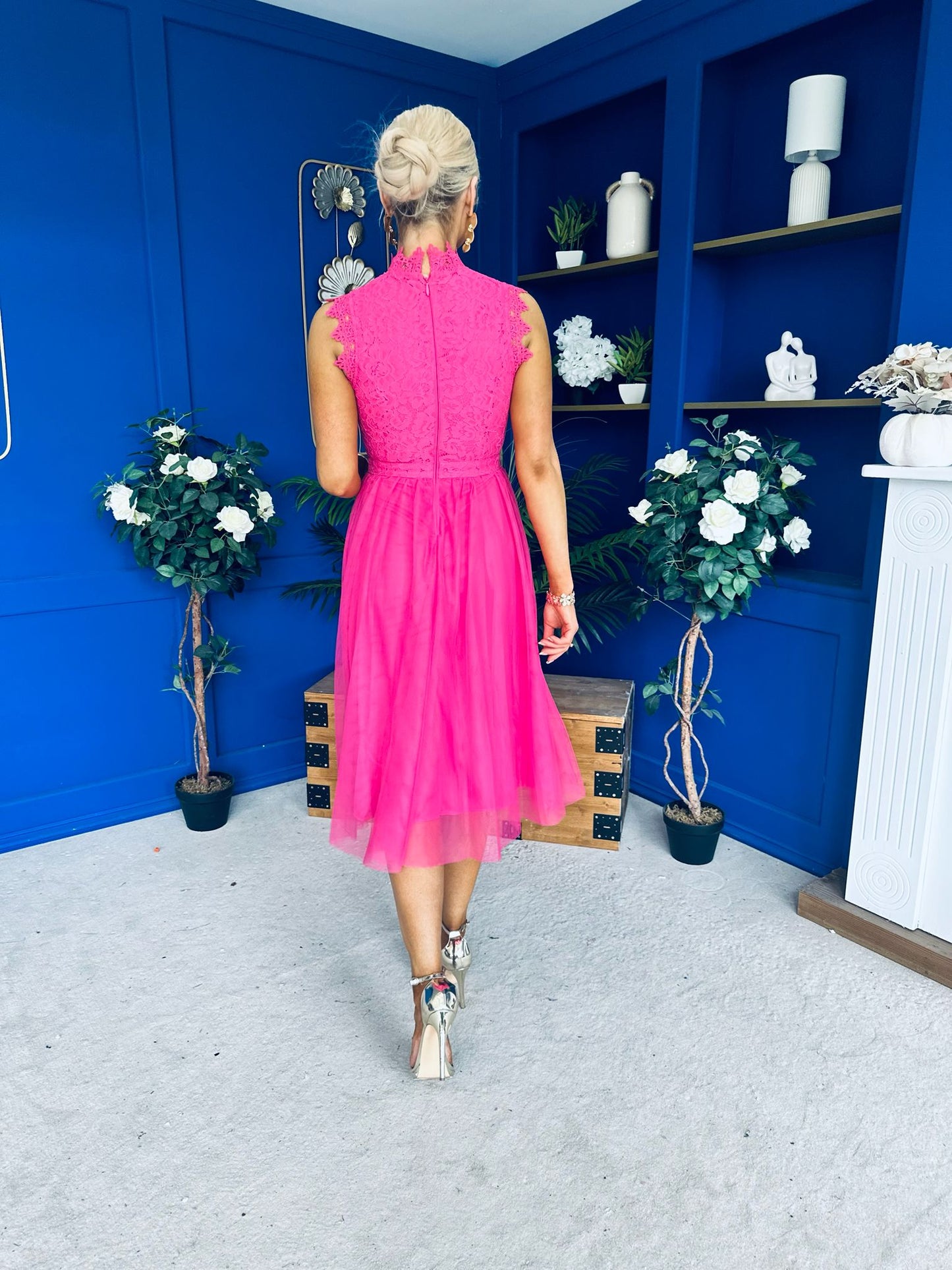 Sharon Lace & Tulle Occasion Dress Fuchsia
