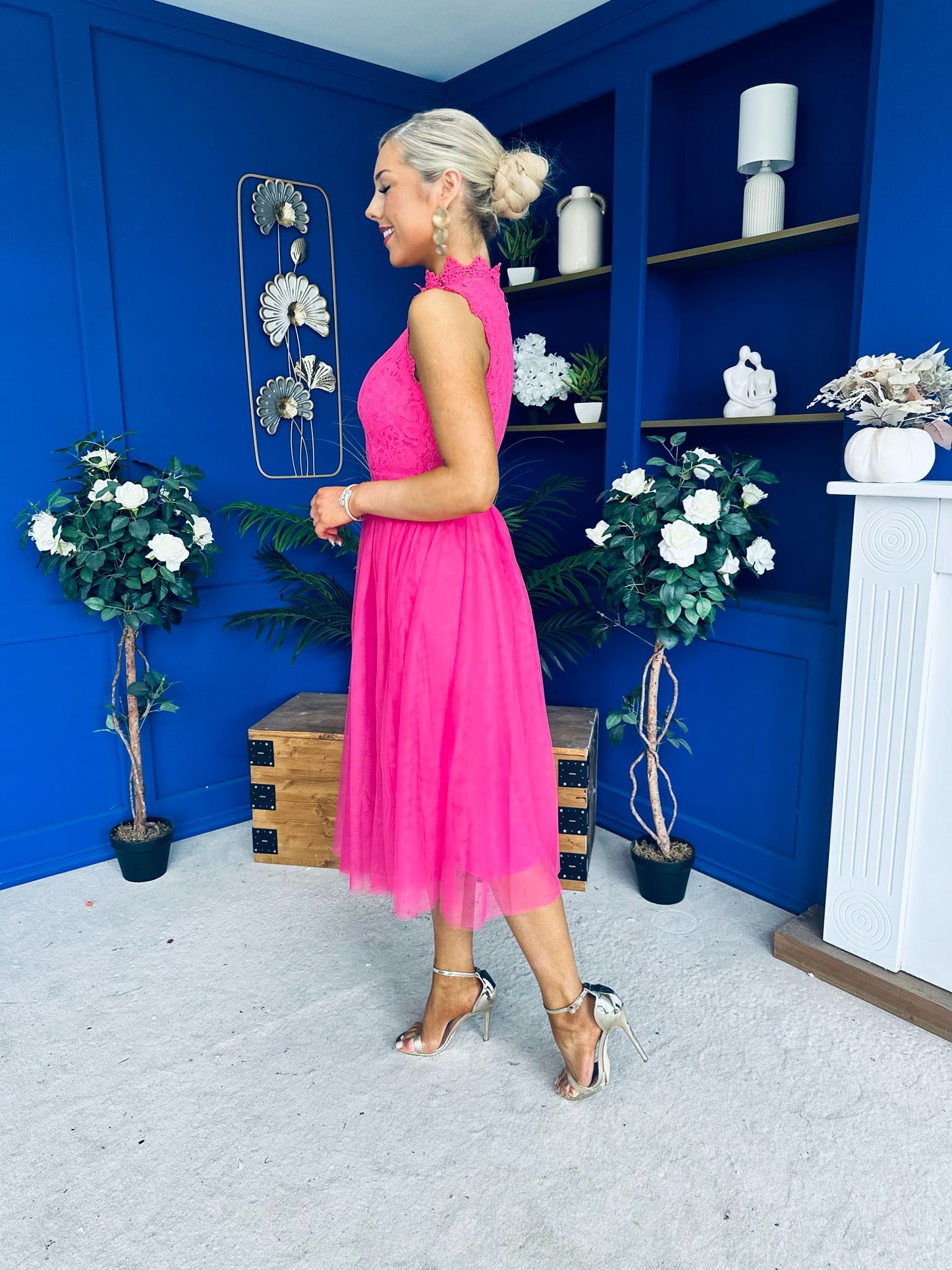 Sharon Lace & Tulle Occasion Dress Fuchsia