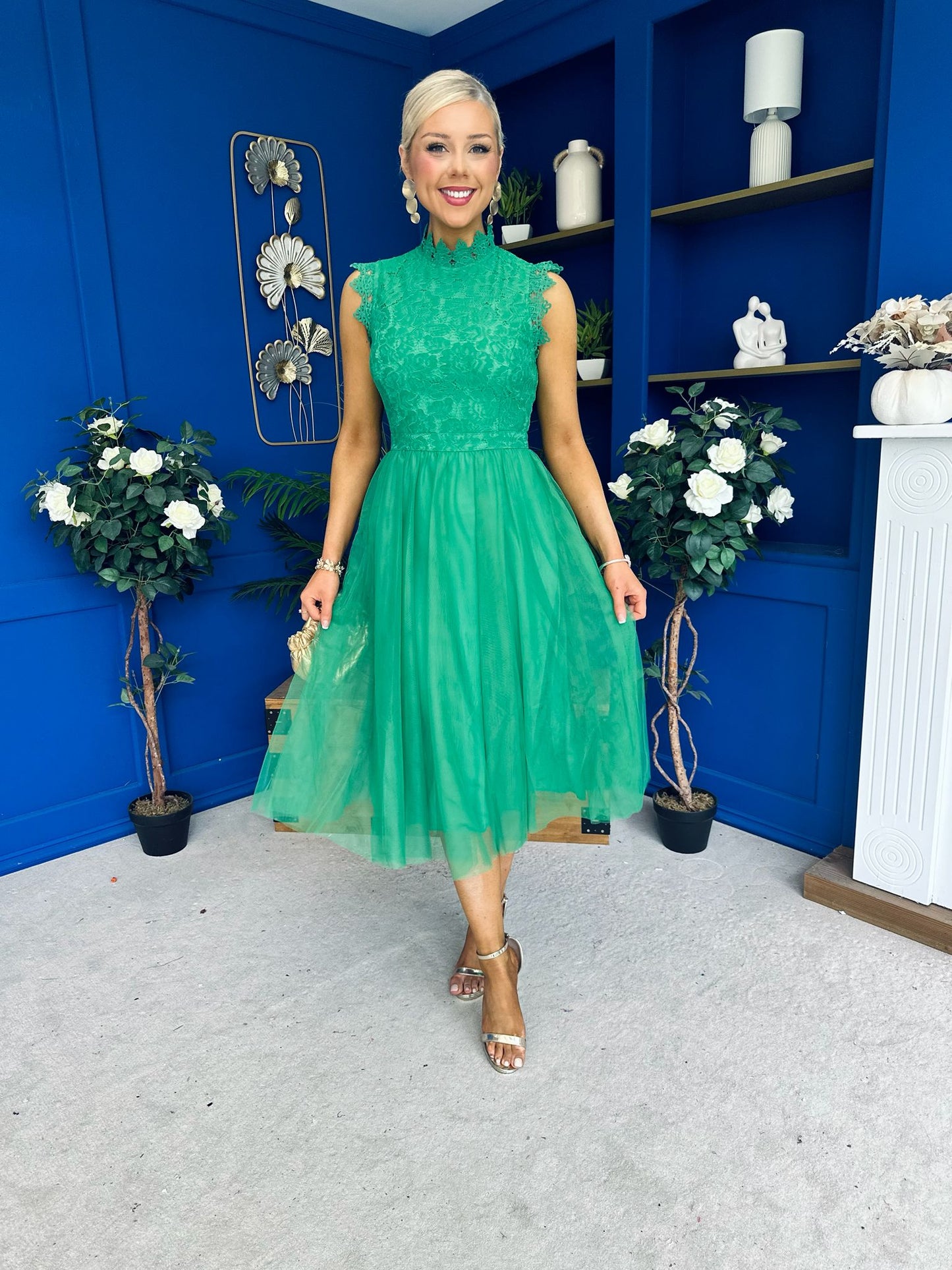 Sharon Lace & Tulle Occasion Dress Emerald