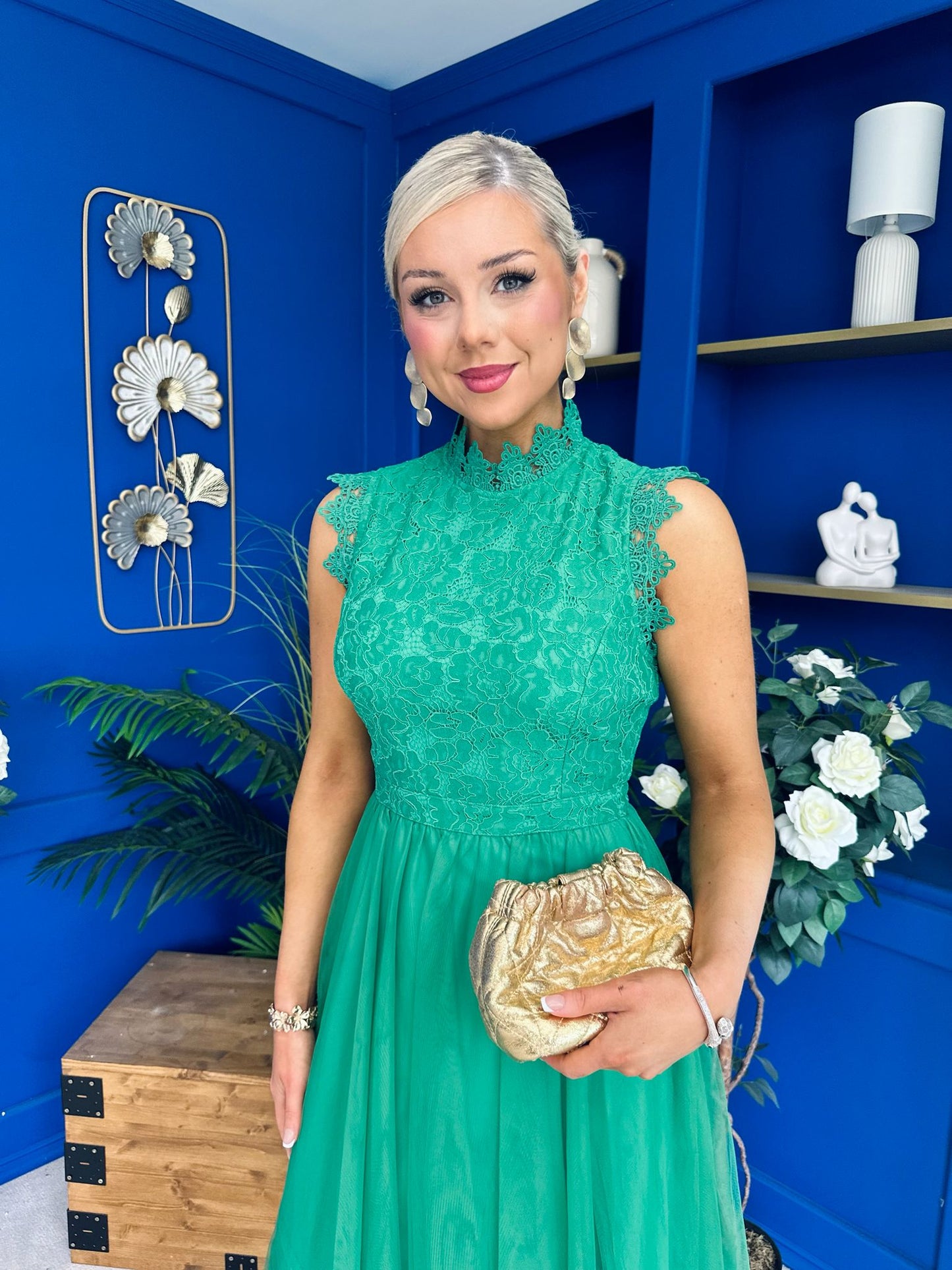 Sharon Lace & Tulle Occasion Dress Emerald