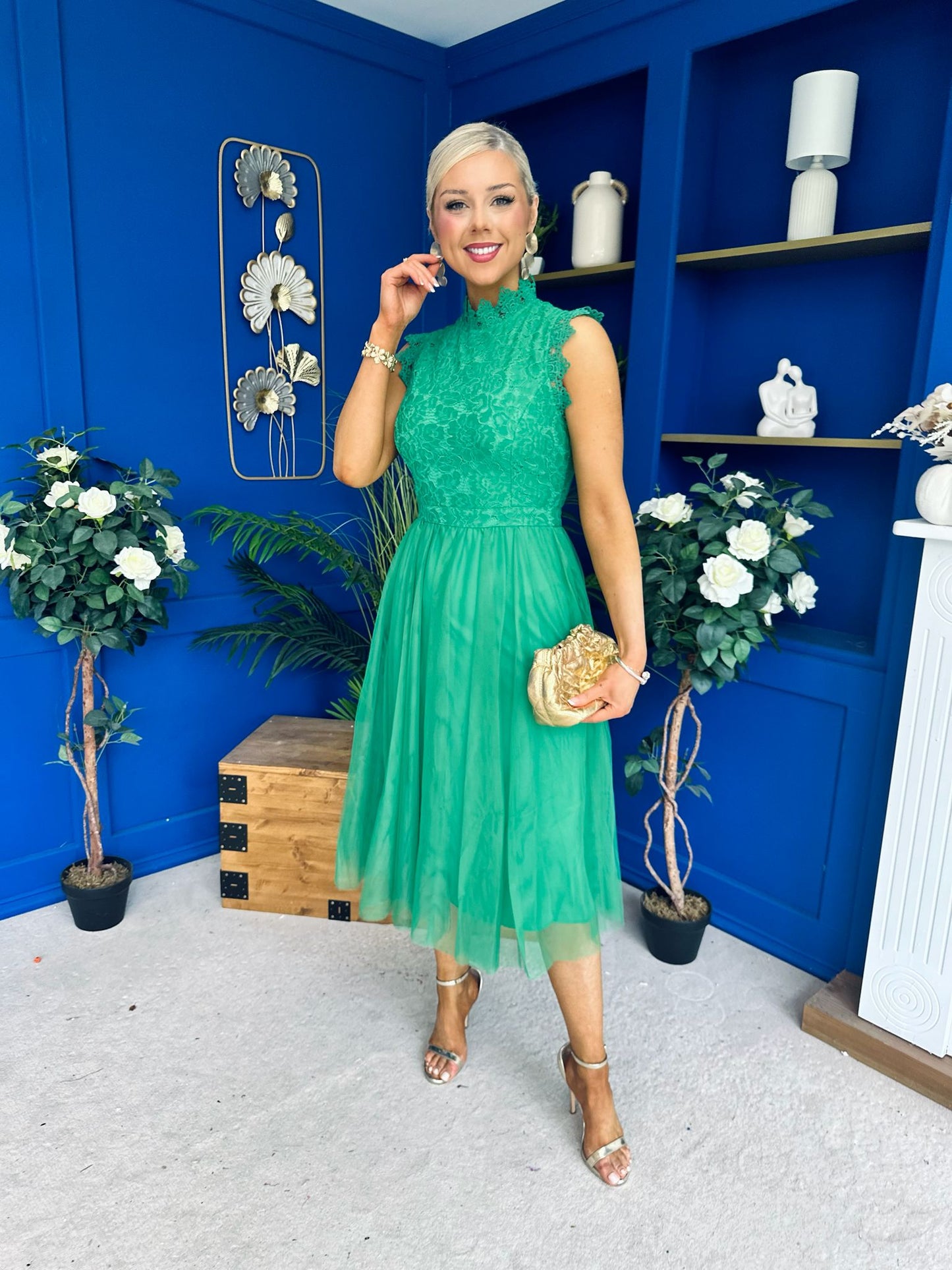 Sharon Lace & Tulle Occasion Dress Emerald