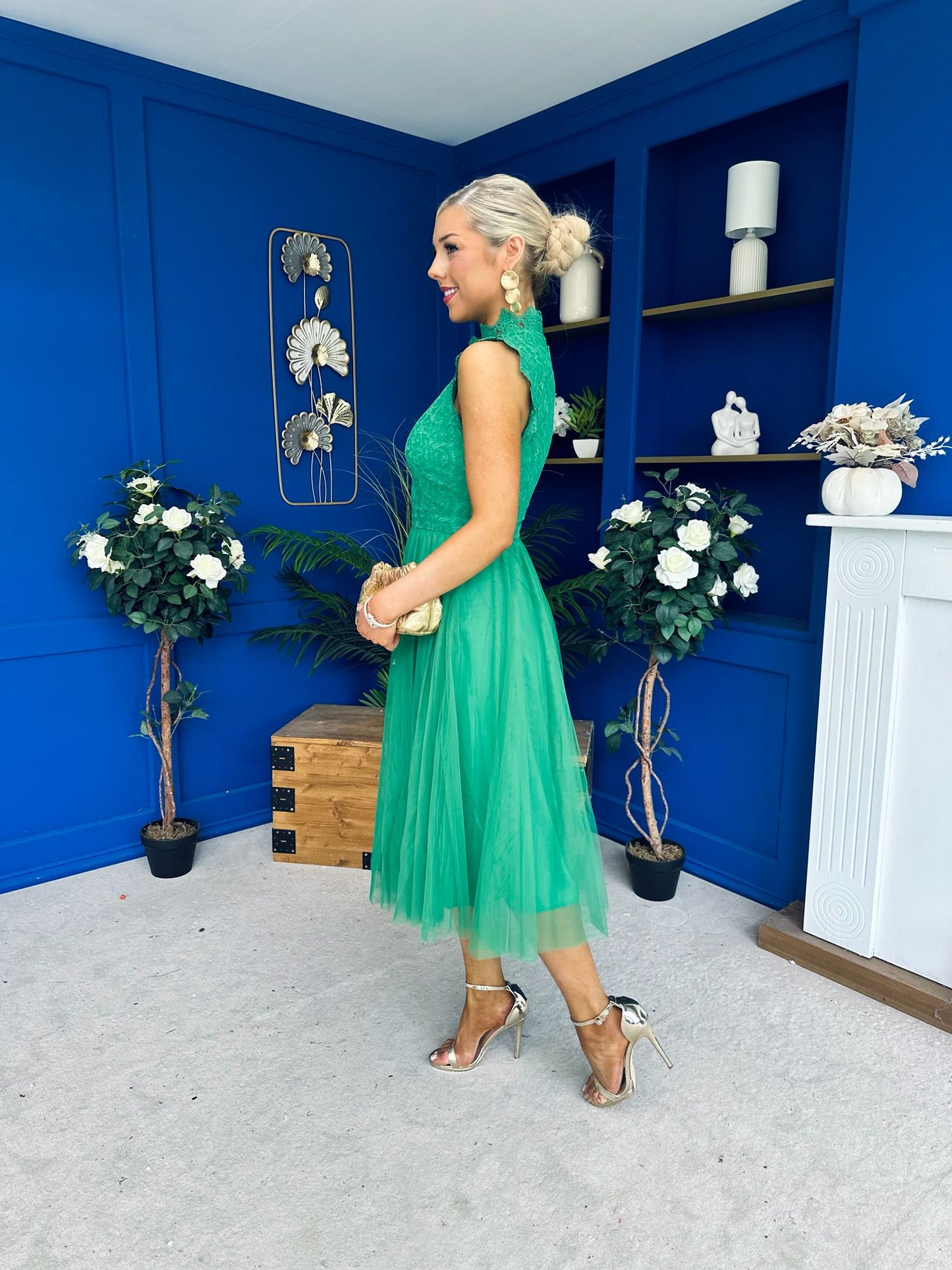 Sharon Lace & Tulle Occasion Dress Emerald