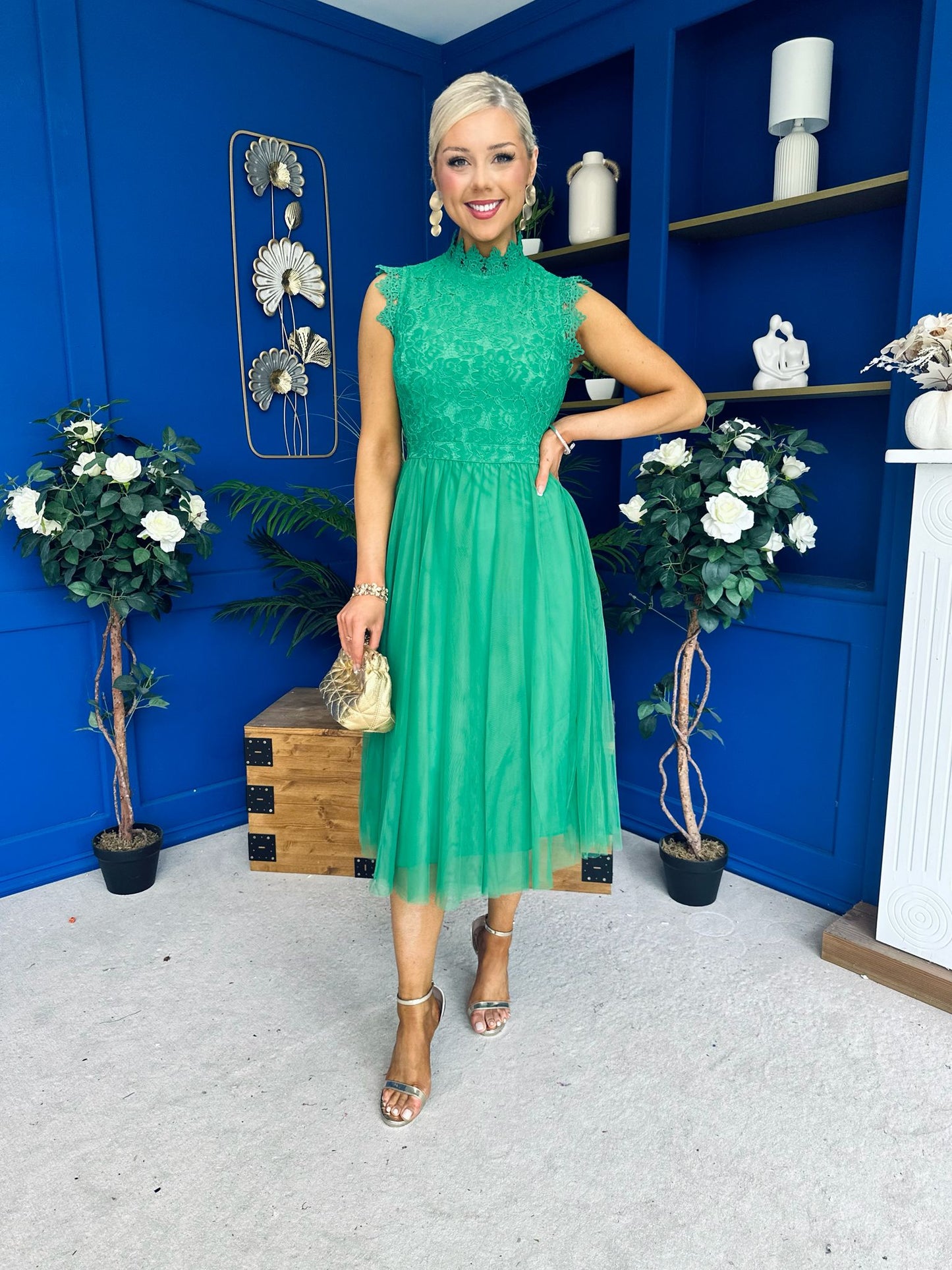 Sharon Lace & Tulle Occasion Dress Emerald