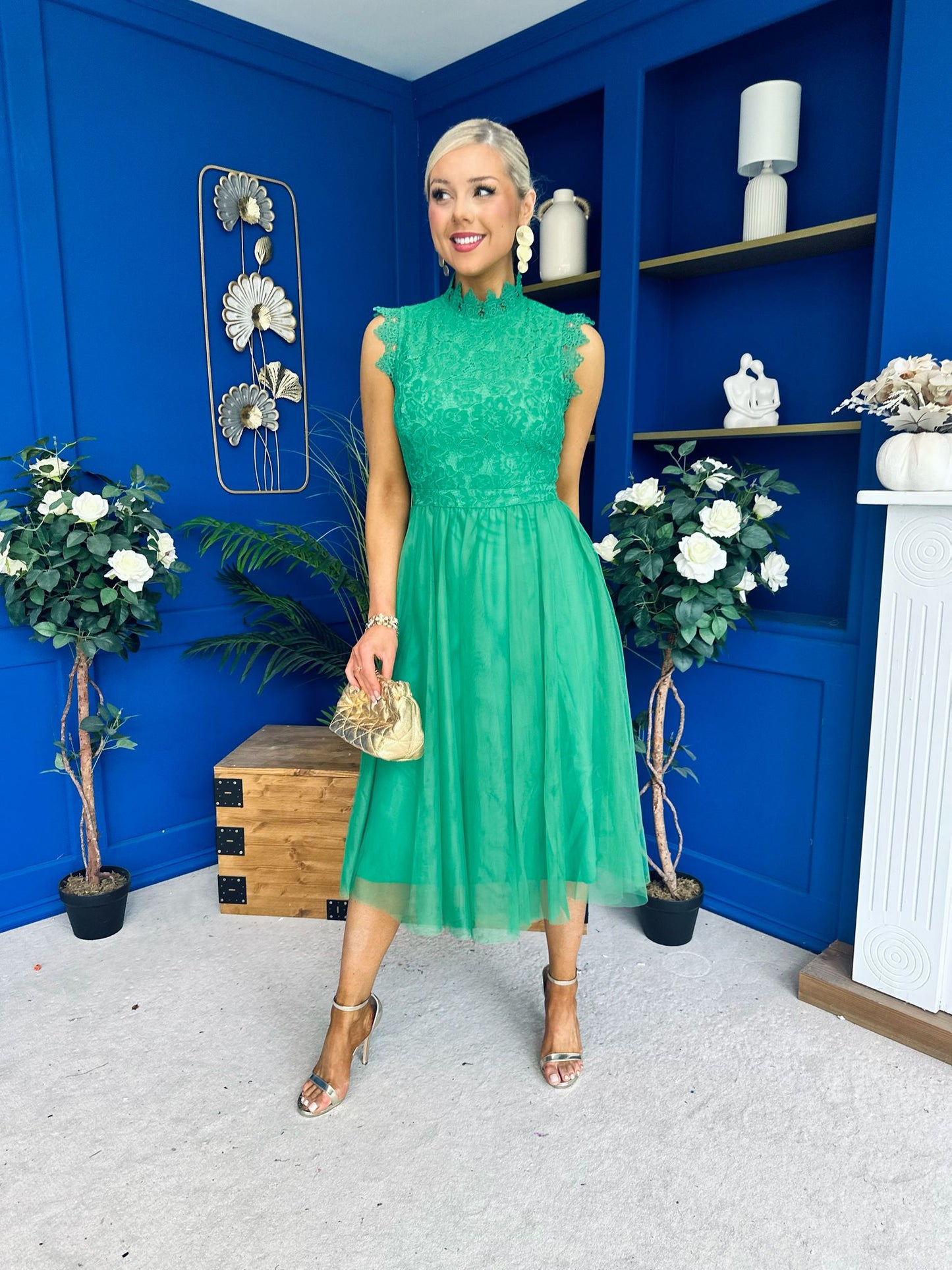 Sharon Lace & Tulle Occasion Dress Emerald