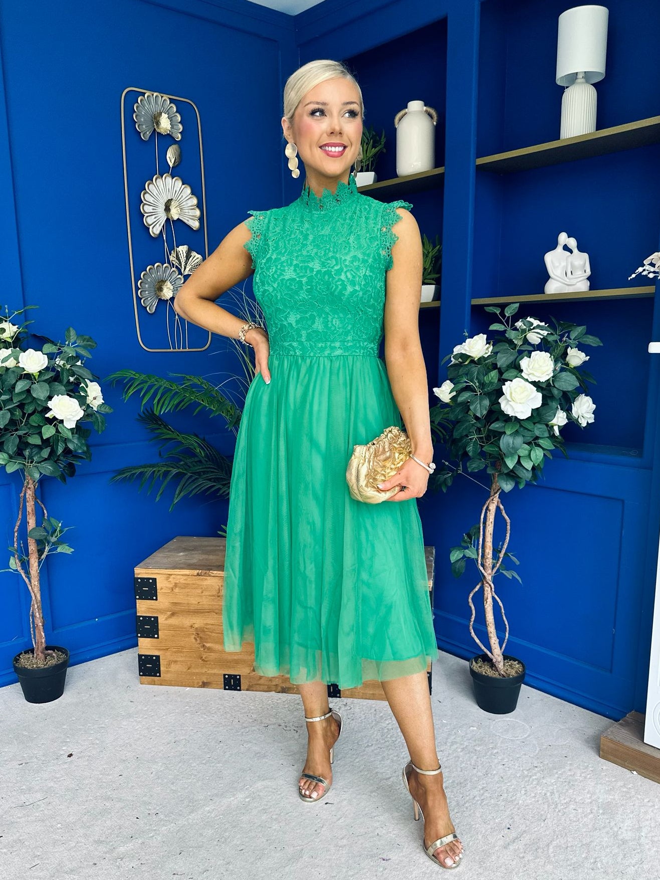 Sharon Lace & Tulle Occasion Dress Emerald
