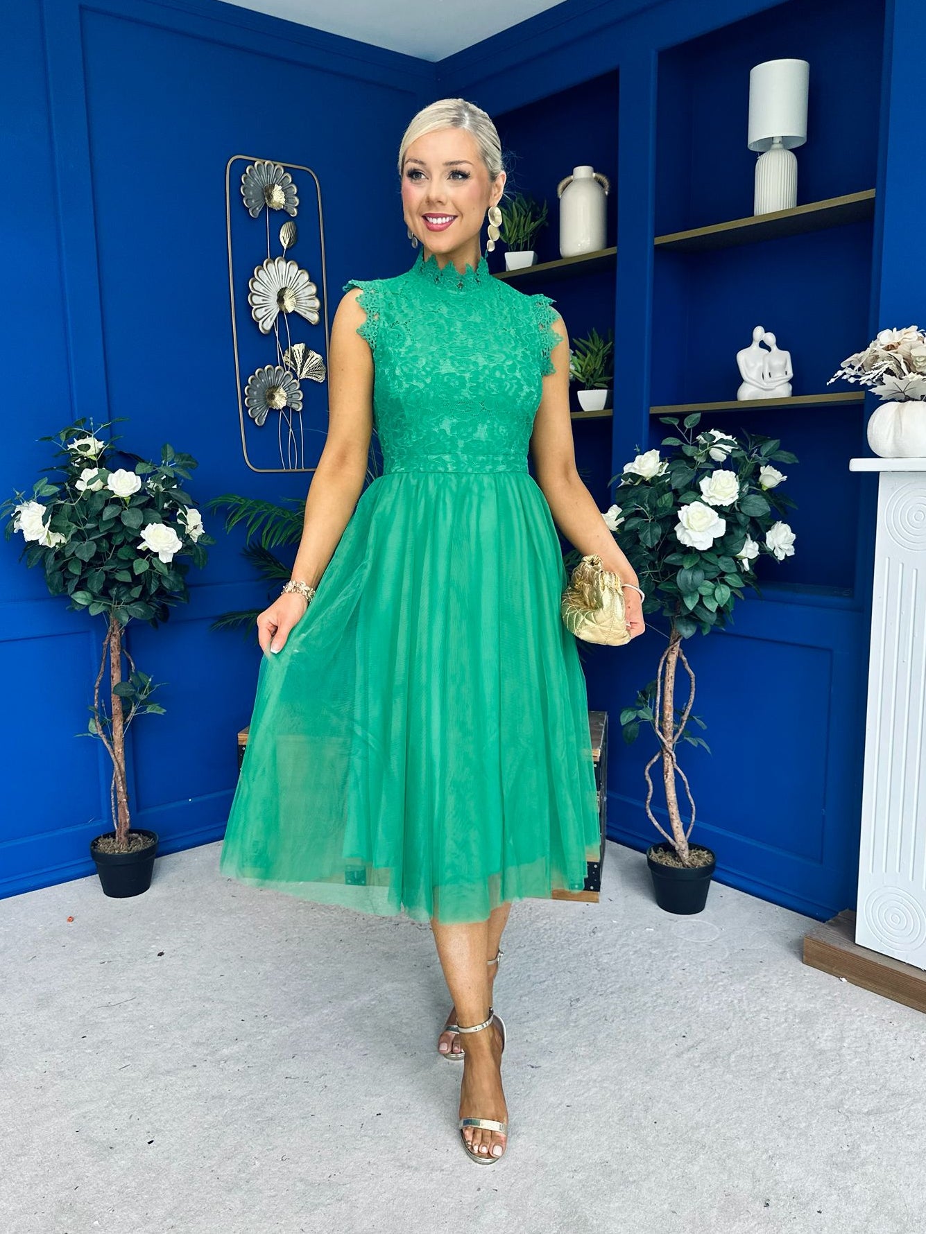 Sharon Lace & Tulle Occasion Dress Emerald