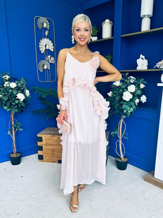 Frida Drap Detail Occasion Dress Pink