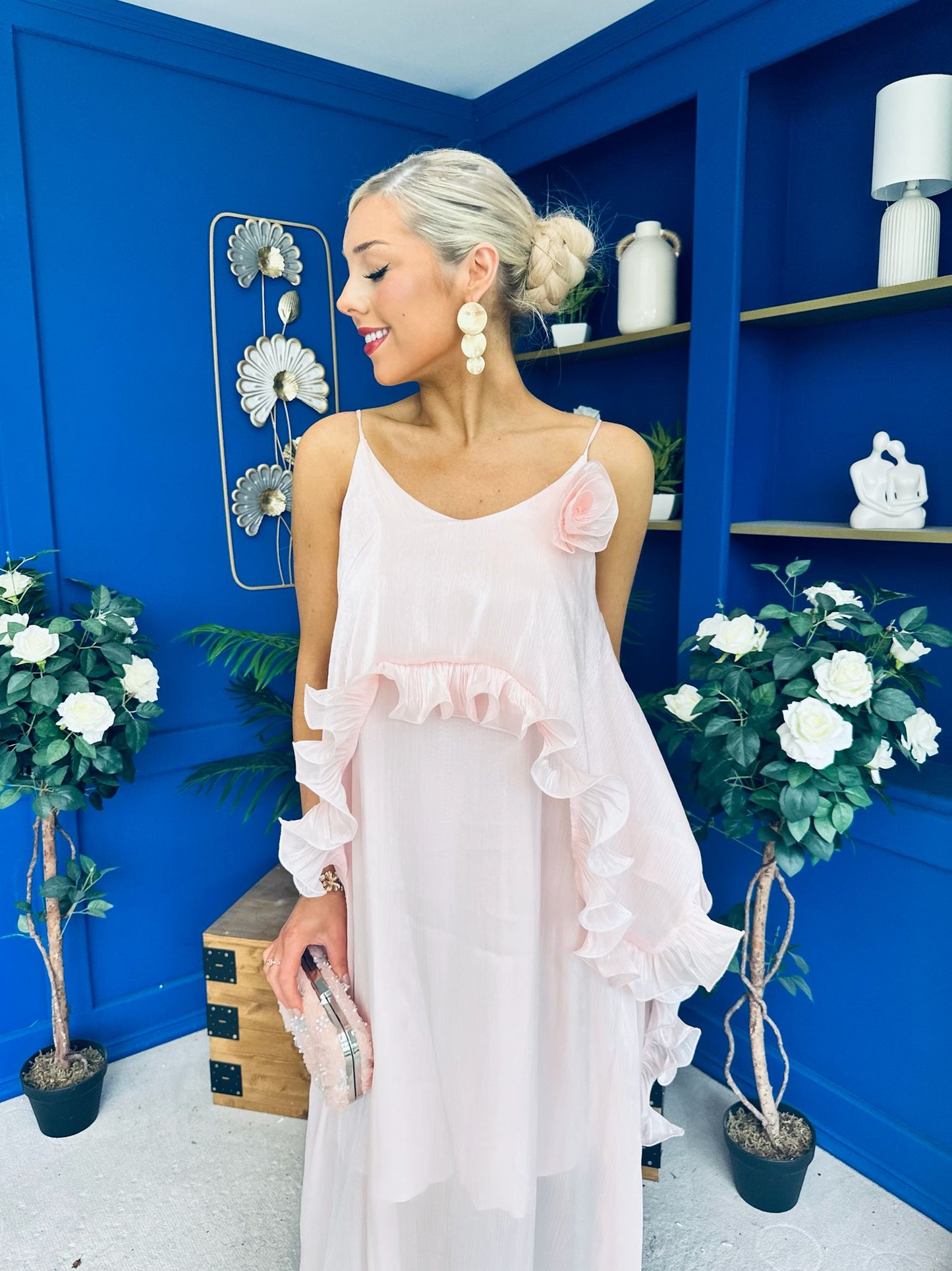 Frida Drape Detail Occasion Dress Pink