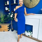 Donna Asymmetric Neckline Midi Dress Cobalt