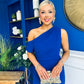 Donna Asymmetric Neckline Midi Dress Cobalt