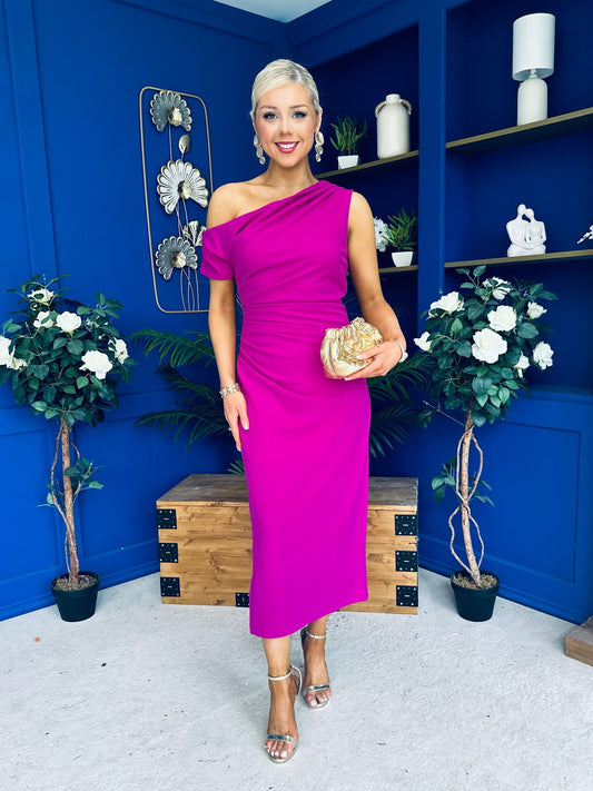 Donna Asymmetric Neckline Midi Dress Orchid