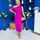 Donna Asymmetric Neckline Midi Dress Orchid