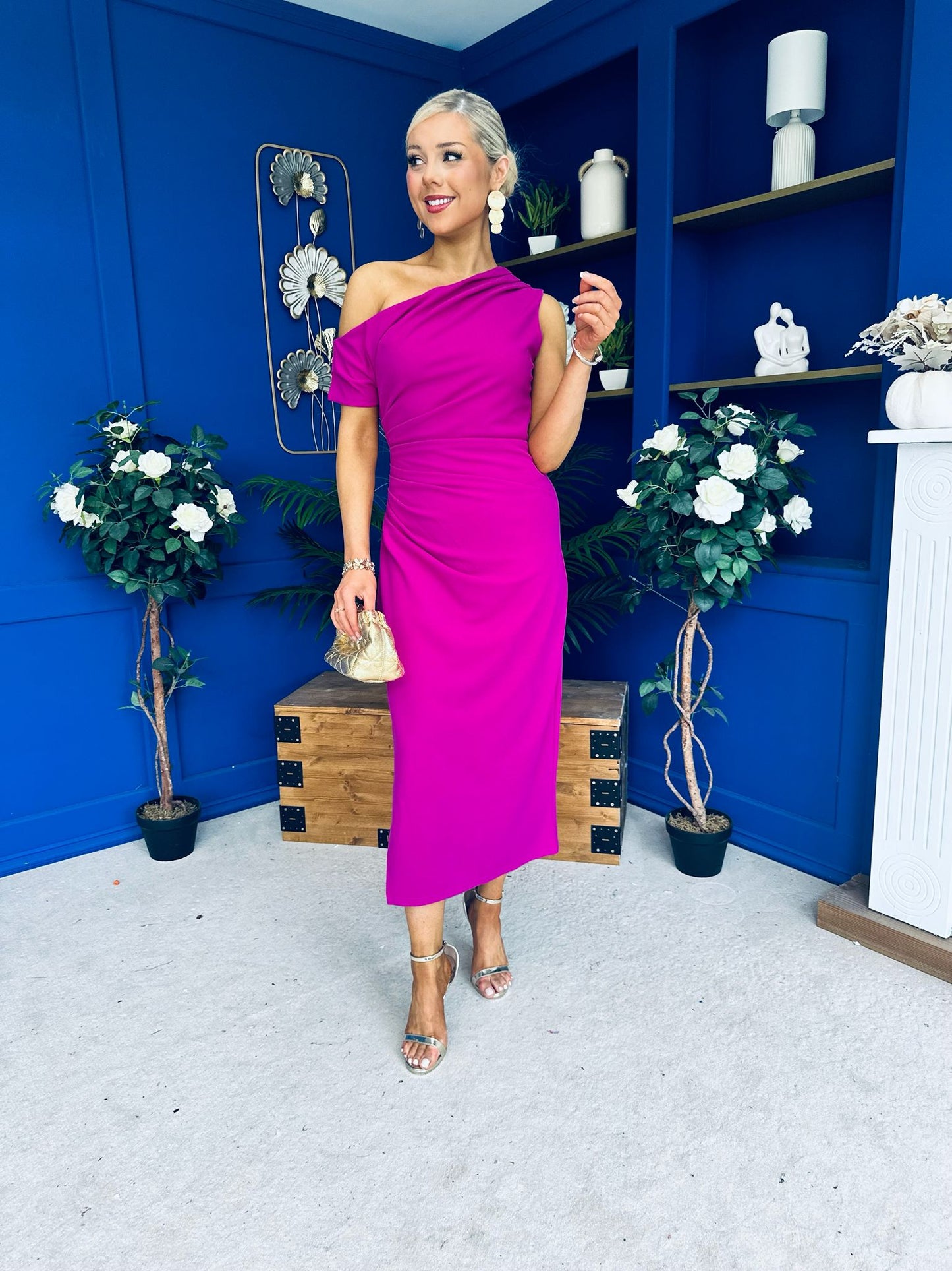 Donna Asymmetric Neckline Midi Dress Orchid