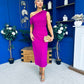 Donna Asymmetric Neckline Midi Dress Orchid