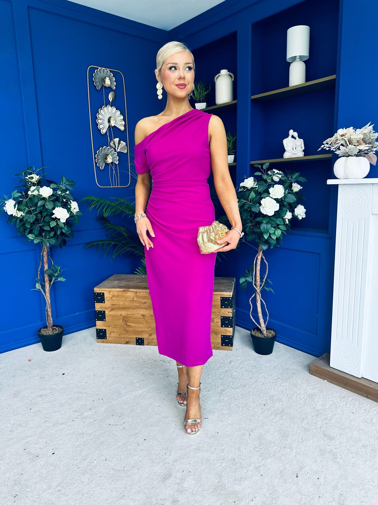 Donna Asymmetric Neckline Midi Dress Orchid