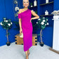 Donna Asymmetric Neckline Midi Dress Orchid