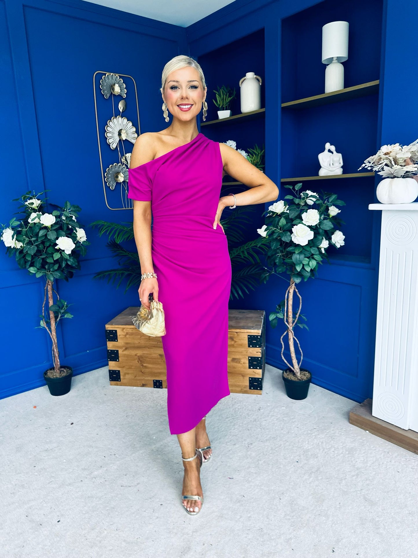 Donna Asymmetric Neckline Midi Dress Orchid