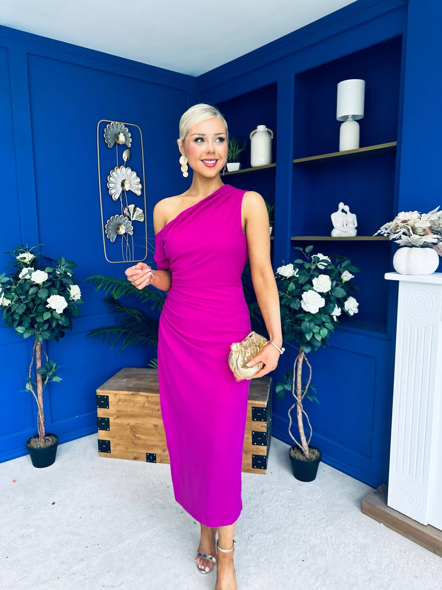 Donna Asymmetric Neckline Midi Dress Orchid