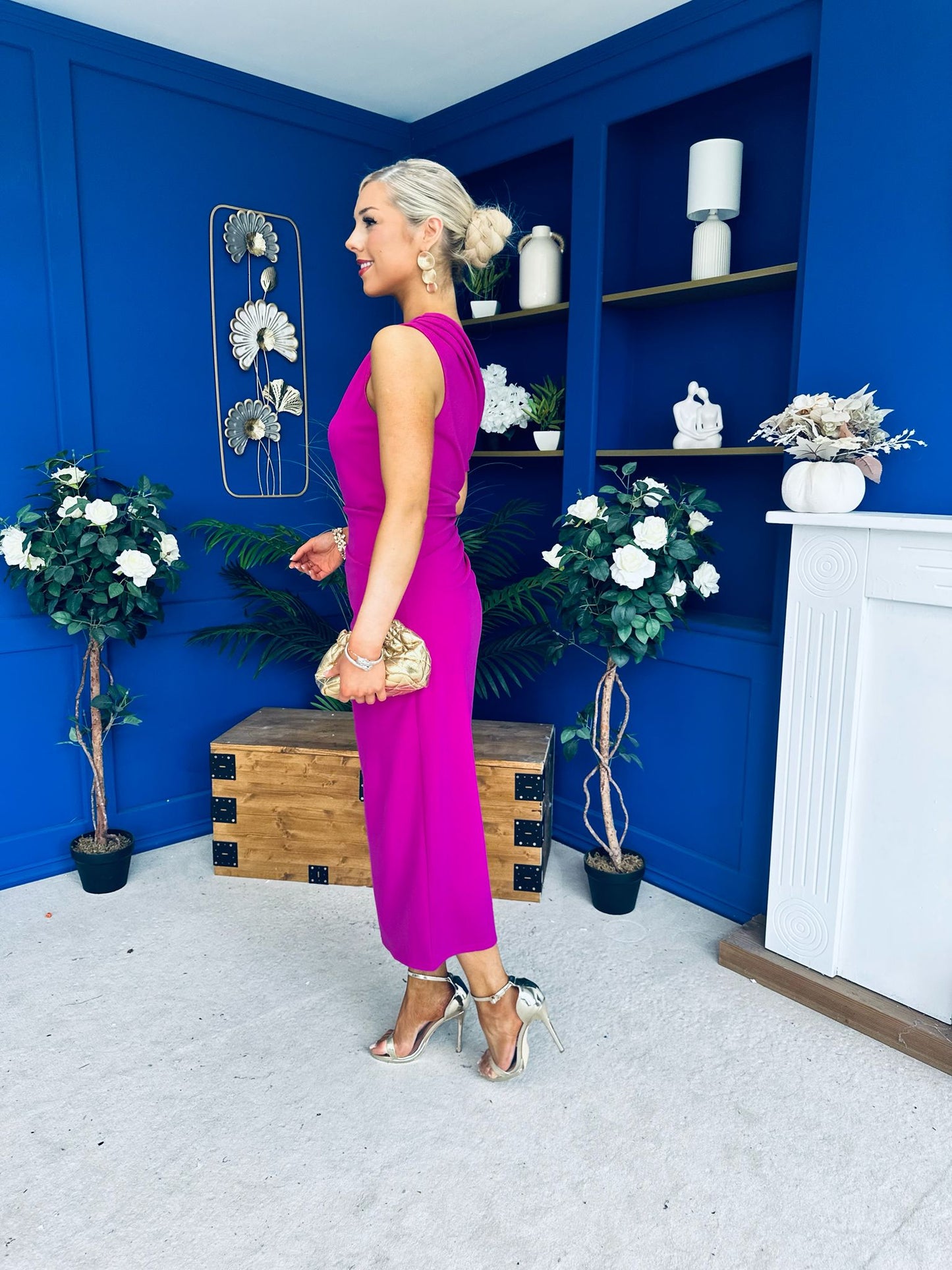 Donna Asymmetric Neckline Midi Dress Orchid