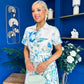 Roselia Belted Shirt Dress Ivory Floral Blue