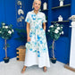 Roselia Belted Shirt Dress Ivory Floral Blue
